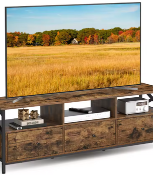 TV-meubel 147 cm – Lowboard met 3 Lades en Open Vakken, Industrieel Design