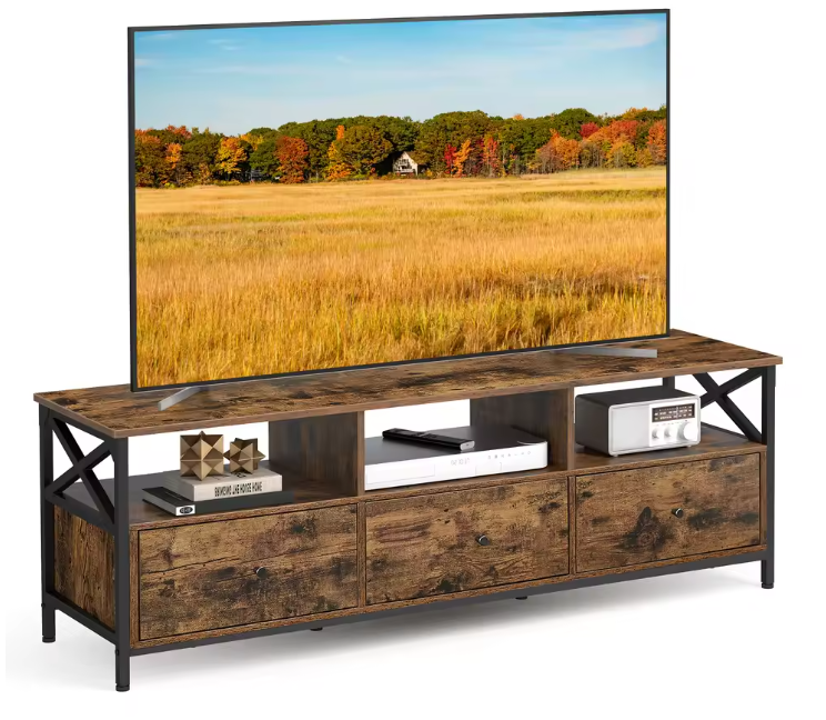 TV-meubel 147 cm – Lowboard met 3 Lades en Open Vakken, Industrieel Design