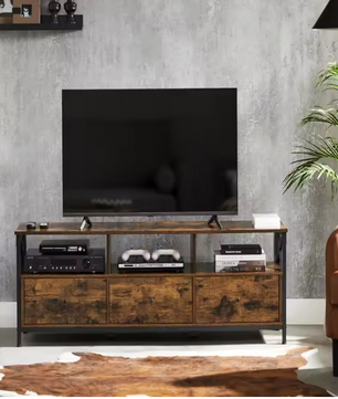 TV-meubel 147 cm – Lowboard met 3 Lades en Open Vakken, Industrieel Design