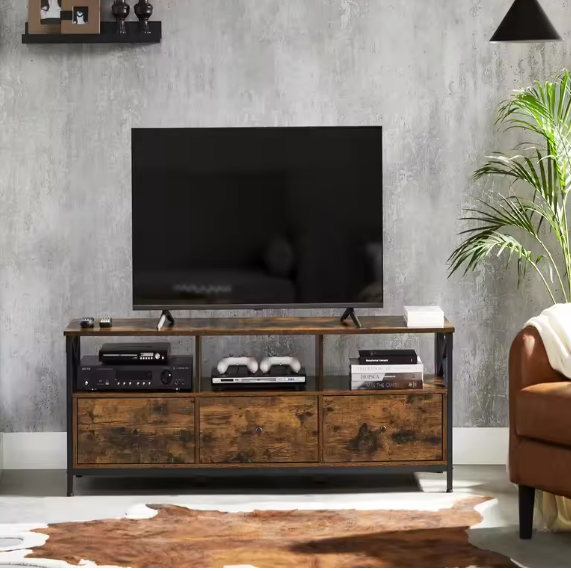 TV-meubel 147 cm – Lowboard met 3 Lades en Open Vakken, Industrieel Design