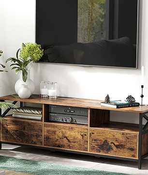 TV-meubel 147 cm – Lowboard met 3 Lades en Open Vakken, Industrieel Design