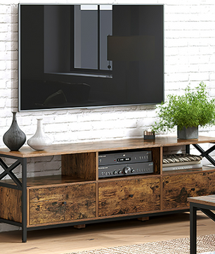 TV-meubel 147 cm – Lowboard met 3 Lades en Open Vakken, Industrieel Design