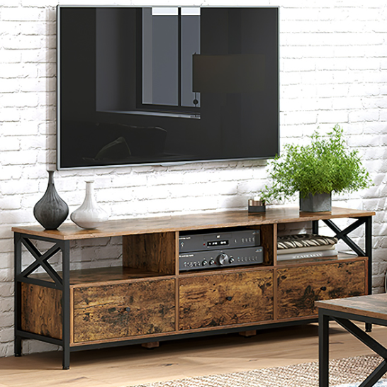 TV-meubel 147 cm – Lowboard met 3 Lades en Open Vakken, Industrieel Design