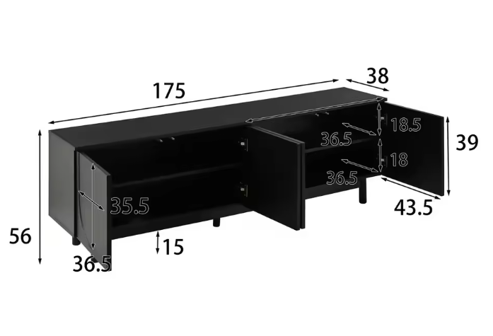 TV-meubel 175 cm – Modern Lowboard met Deuren en Verstelbare Planken