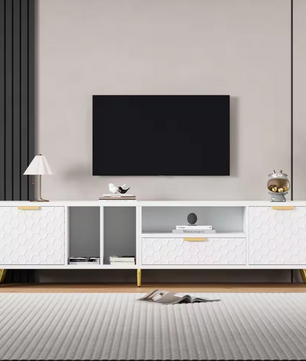 TV-meubel 180 cm – Wit Lowboard met Deuren, Lade en Open Vakken