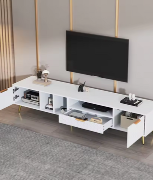 TV-meubel 180 cm – Wit Lowboard met Deuren, Lade en Open Vakken