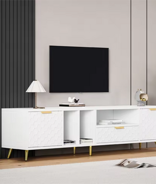 TV-meubel 180 cm – Wit Lowboard met Deuren, Lade en Open Vakken