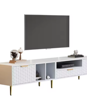 TV-meubel 180 cm – Wit Lowboard met Deuren, Lade en Open Vakken