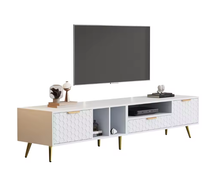 TV-meubel 180 cm – Wit Lowboard met Deuren, Lade en Open Vakken