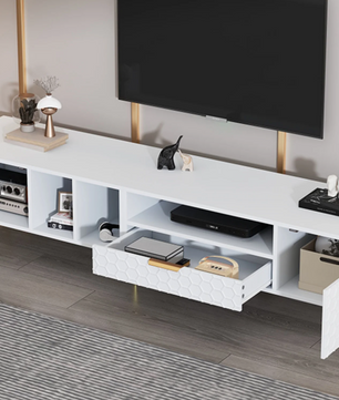 TV-meubel 180 cm – Wit Lowboard met Deuren, Lade en Open Vakken