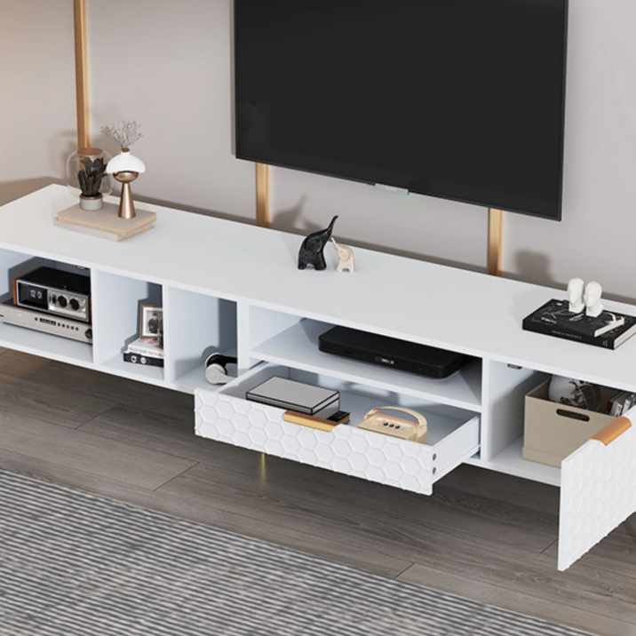 TV-meubel 180 cm – Wit Lowboard met Deuren, Lade en Open Vakken