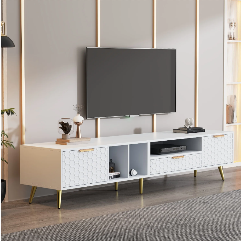 TV-meubel 180 cm – Wit Lowboard met Deuren, Lade en Open Vakken