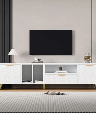 TV-meubel 180 cm – Wit Lowboard met Deuren, Lade en Open Vakken