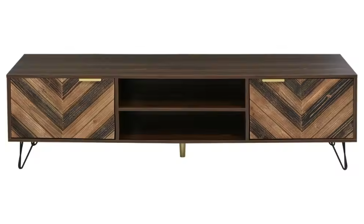 TV-meubel 155 cm – Houten Lowboard met Deuren, Gouden Handgrepen en IJzeren Poten