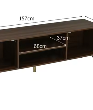 TV-meubel 155 cm – Houten Lowboard met Deuren, Gouden Handgrepen en IJzeren Poten