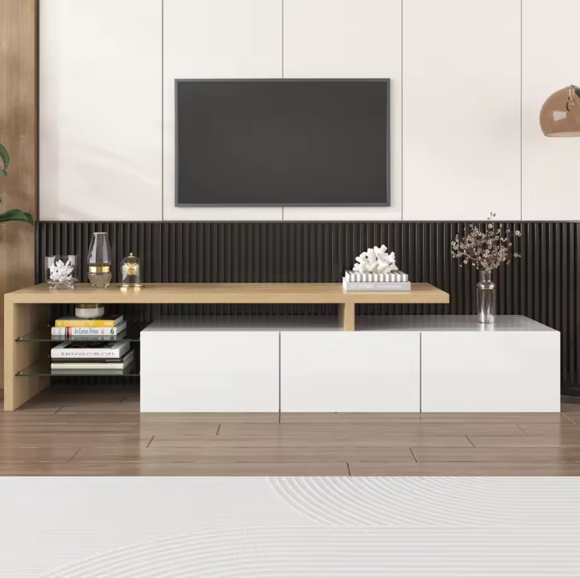 TV-meubel 197,5 cm – Modern Lowboard met LED en 3 Deuren