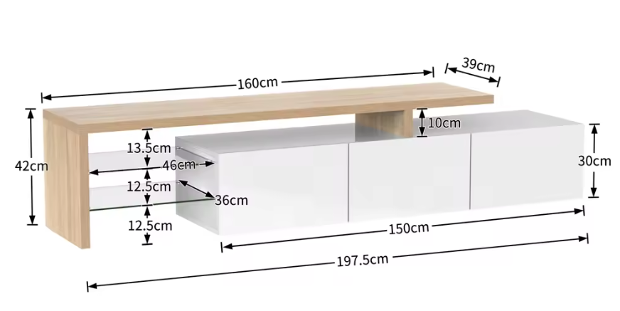 TV-meubel 197,5 cm – Modern Lowboard met LED en 3 Deuren