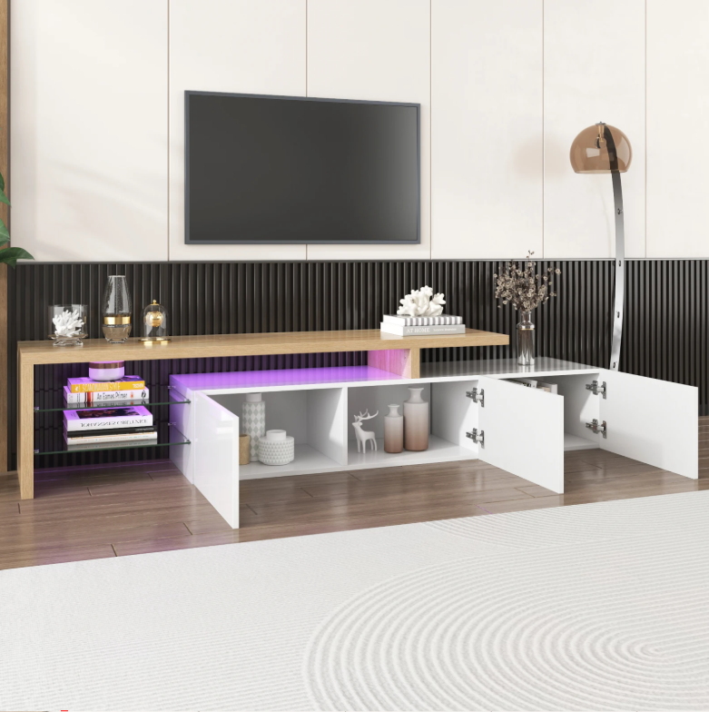 TV-meubel 197,5 cm – Modern Lowboard met LED en 3 Deuren