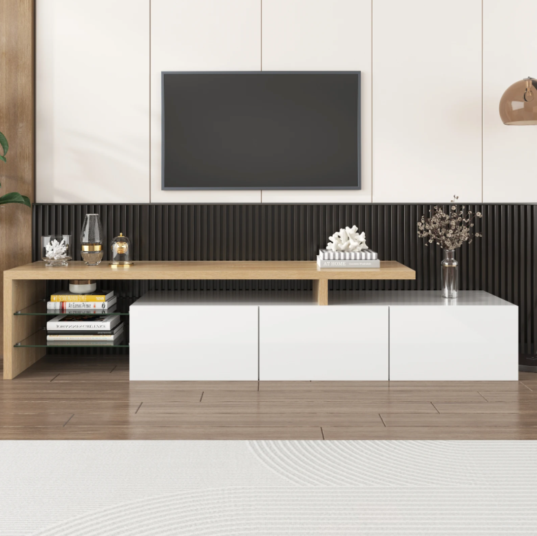 TV-meubel 197,5 cm – Modern Lowboard met LED en 3 Deuren