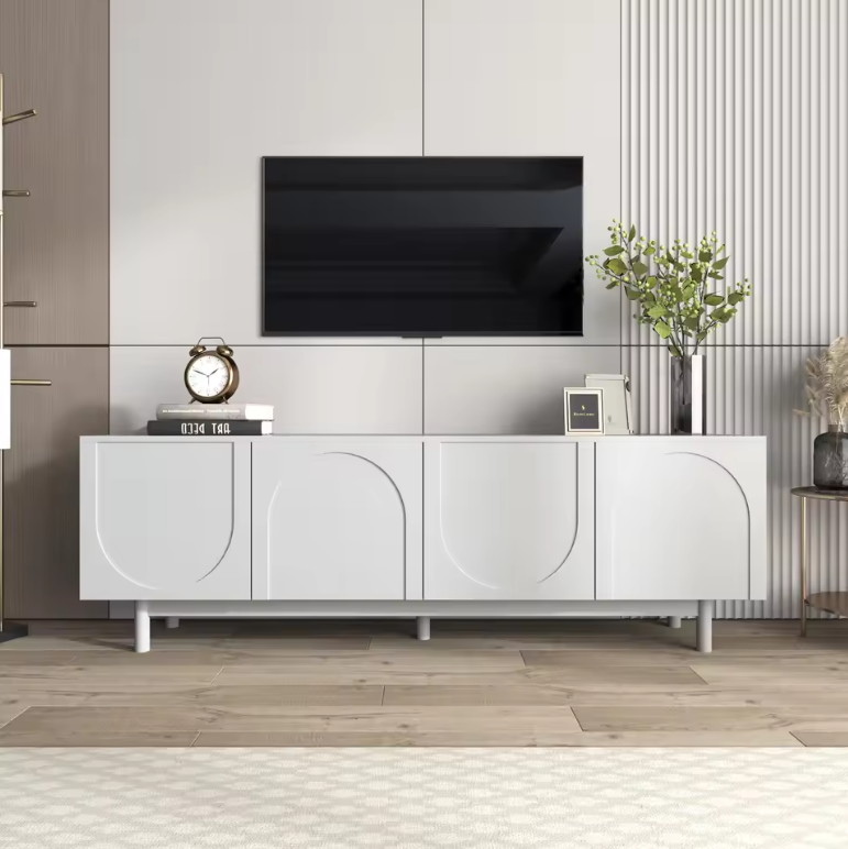 TV-meubel 175 cm – Wit Lowboard met Deuren en Verstelbare Planken