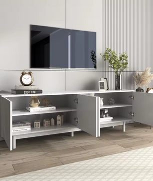 TV-meubel 175 cm – Wit Lowboard met Deuren en Verstelbare Planken