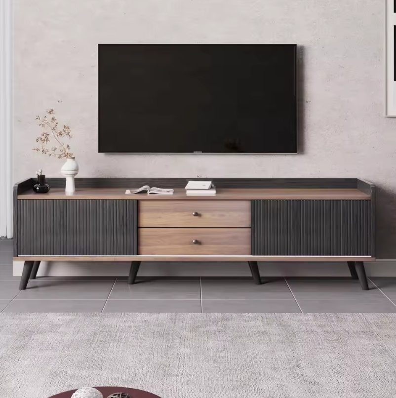 TV-meubel 160 cm – Zwart-Hout Lowboard met Deuren en Lades