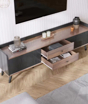 TV-meubel 160 cm – Zwart-Hout Lowboard met Deuren en Lades