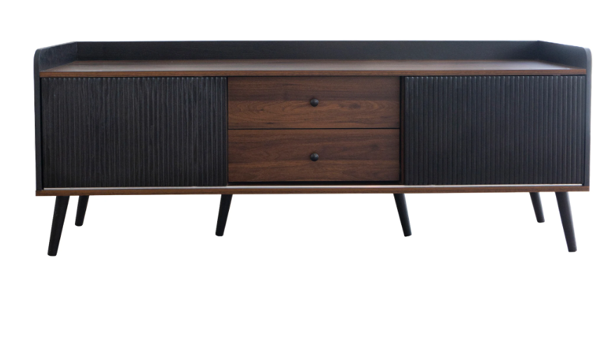 TV-meubel 160 cm – Zwart-Hout Lowboard met Deuren en Lades