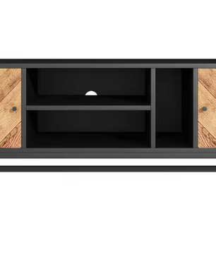 TV-meubel 150 cm – Zwart-hout Lowboard met Open en Gesloten Opbergvakken