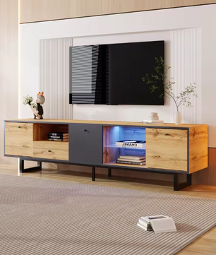 TV-meubel 190 cm – Lowboard met LED-verlichting en Glasplanken