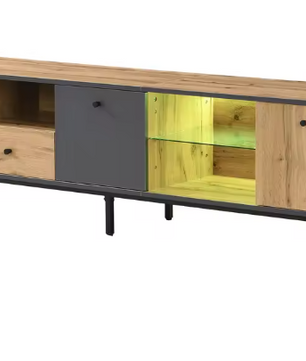 TV-meubel 190 cm – Lowboard met LED-verlichting en Glasplanken