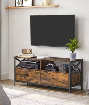 TV-meubel 120 cm – Industrieel Lowboard met Lades en Open Vakken