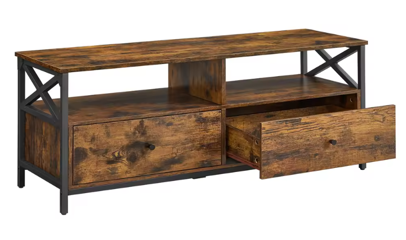 TV-meubel 120 cm – Industrieel Lowboard met Lades en Open Vakken