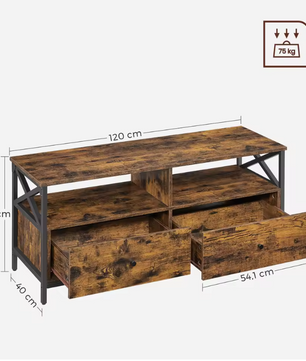 TV-meubel 120 cm – Industrieel Lowboard met Lades en Open Vakken