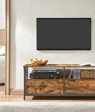 TV-meubel 120 cm – Industrieel Lowboard met Lades en Open Vakken