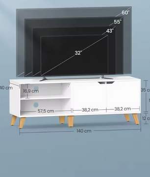 TV-meubel 140 cm – Modern Lowboard met Magnetische Deur en Verstelbare Planken