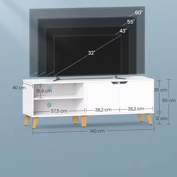 TV-meubel 140 cm – Modern Lowboard met Magnetische Deur en Verstelbare Planken