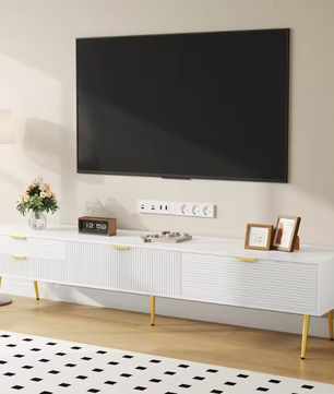 TV-Meubel 175 cm – Lowboard met Laden, Deuren en Gouden Details