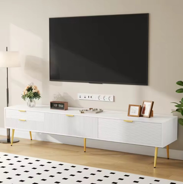 TV-Meubel 175 cm – Lowboard met Laden, Deuren en Gouden Details