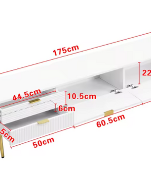 TV-Meubel 175 cm – Lowboard met Laden, Deuren en Gouden Details