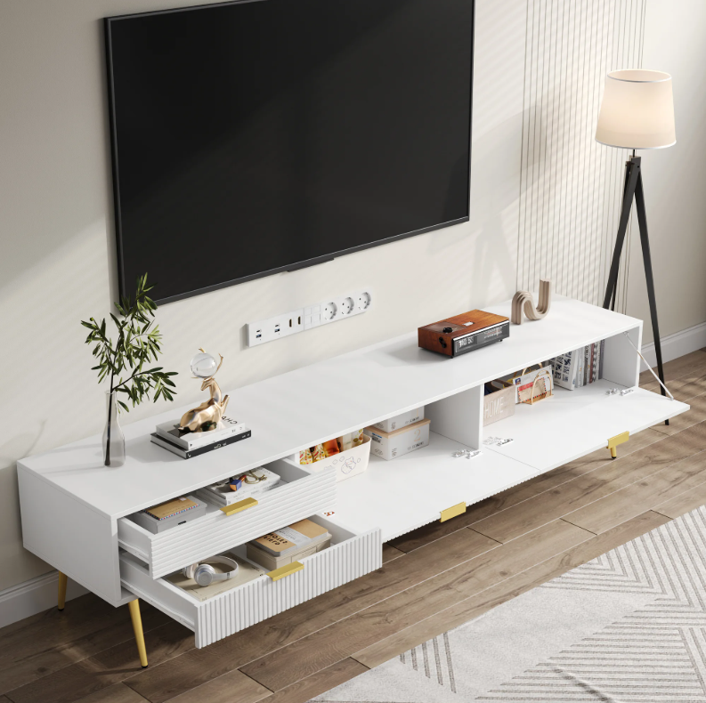 TV-Meubel 175 cm – Lowboard met Laden, Deuren en Gouden Details