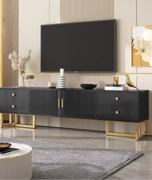 TV-Meubel 175 cm – Lowboard met 2 Deuren, 4 Lades en Gouden Poten