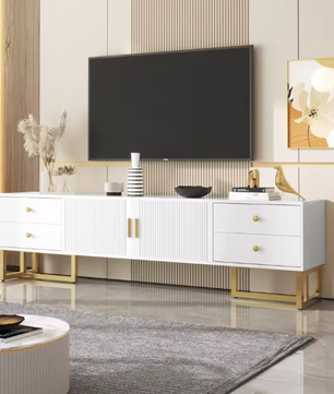 TV-Meubel 175 cm – Lowboard met 2 Deuren, 4 Lades en Gouden Poten