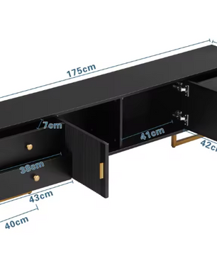 TV-Meubel 175 cm – Lowboard met 2 Deuren, 4 Lades en Gouden Poten
