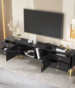 TV-Meubel 175 cm – Lowboard met 2 Deuren, 4 Lades en Gouden Poten