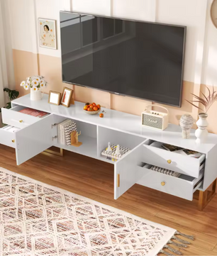 TV-Meubel 175 cm – Lowboard met 2 Deuren, 4 Lades en Gouden Poten