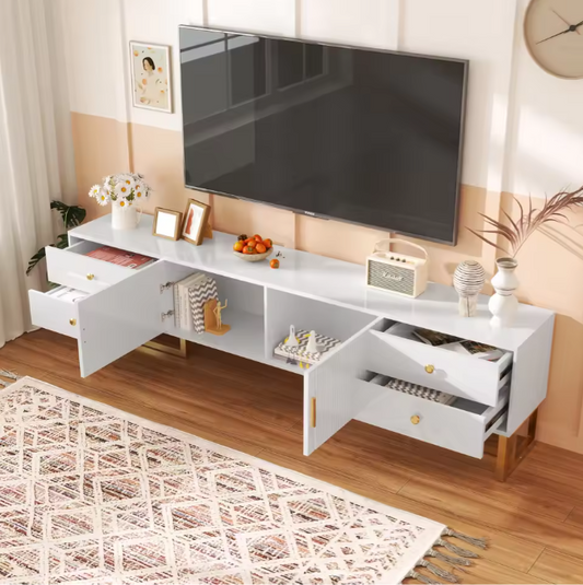 TV-Meubel 175 cm – Lowboard met 2 Deuren, 4 Lades en Gouden Poten