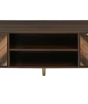 TV-Meubel 155 cm – Lowboard met Houtfineer Deuren en Gouden Poten