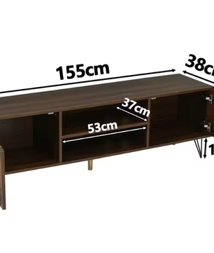 TV-Meubel 155 cm – Lowboard met Houtfineer Deuren en Gouden Poten