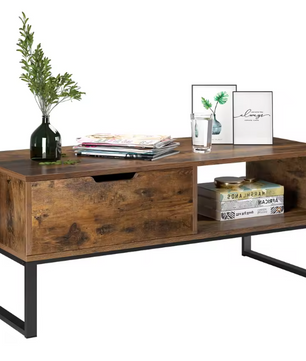 TV-Meubel 106 cm – Lowboard met Deuren, Lade en Open Vak, Hout/Metaal